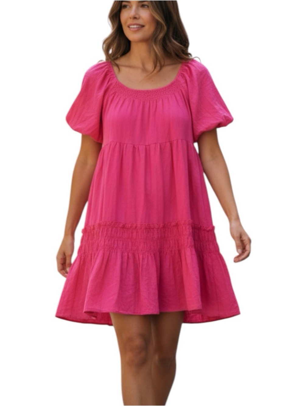 **NWT** Umgee Hot Pink Tiered Babydoll Dress